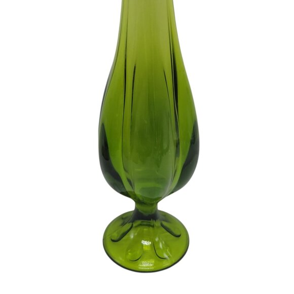 Vintage Viking Green Glass Swung Vase 6 Petal Pedestal Base 13.5" MCM 60s - Picture 4 of 12